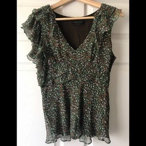 BCBG MAXAZRIA off one Shoulder Angel Ruffle Blouse